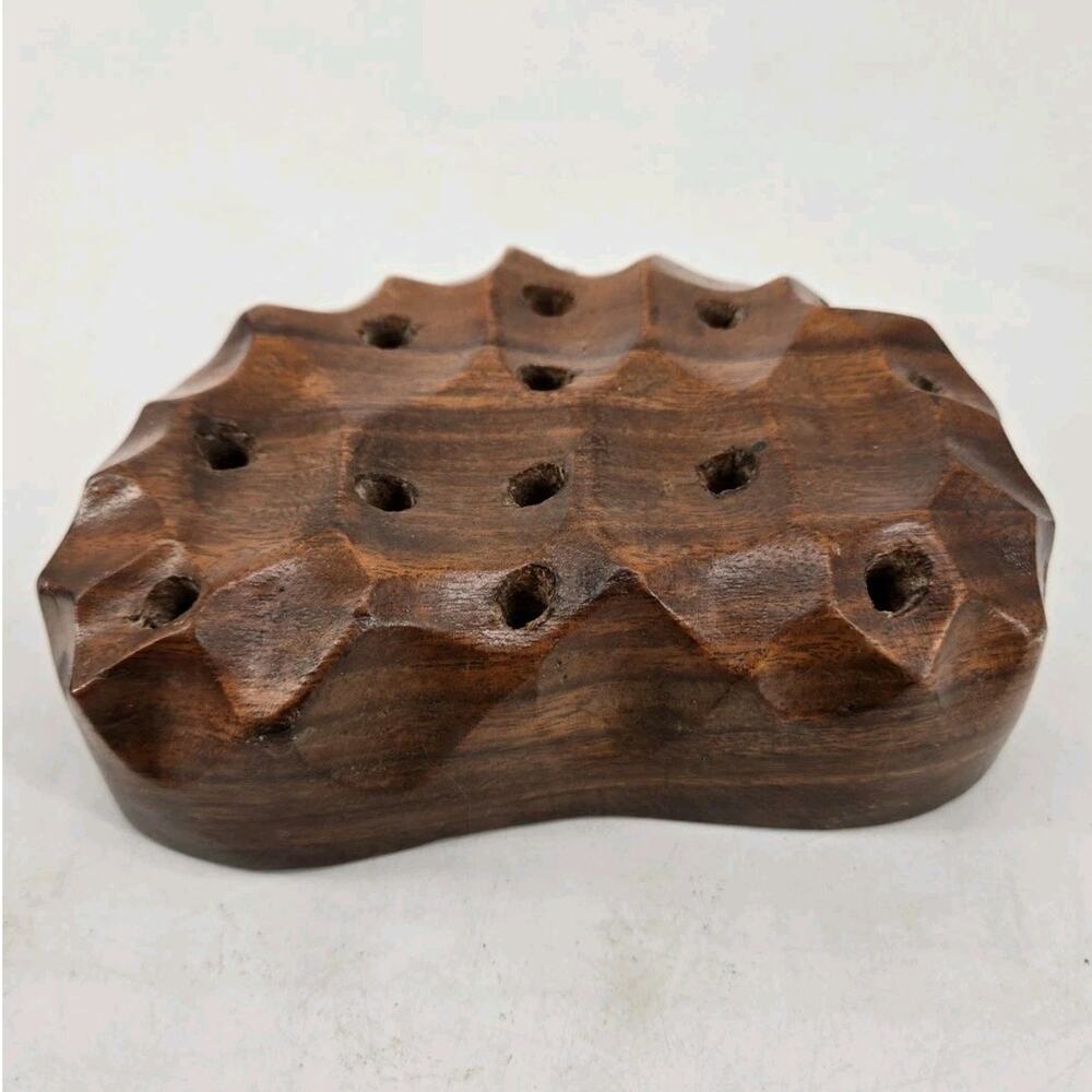 Vintage MCM Boho Monkey Pod Wooden Flower Frog